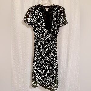 Black and white floral wrap dress
